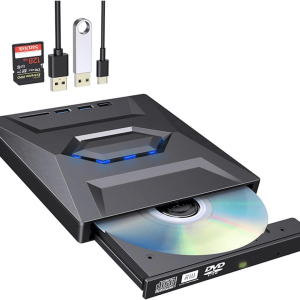 External CD DVD Drive USB, Writer Burner Player for PC Laptop Windows Mac, Portable Optical Drive with SD/USB Hub