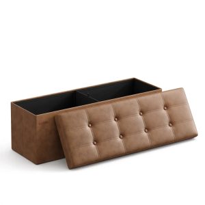 Extra-Strong Faux Leather Storage Ottoman Bench Leather, Multipurpose Dining Chair-Style Seat & Footstool Organizer