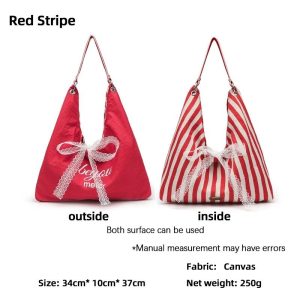 Fashionable Large-Capacity Striped Canvas Tote and Commuter Bag