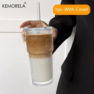 Floral Glass Tumbler - High-Performance 600ML Drinking Cup with Lid & Straw