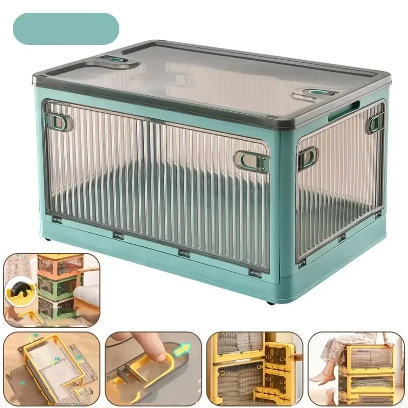 Foldable Storage Box, Dormitory and Home Universal, with Wheels, Thick Stackable Plastic Storage Box for Household Goods