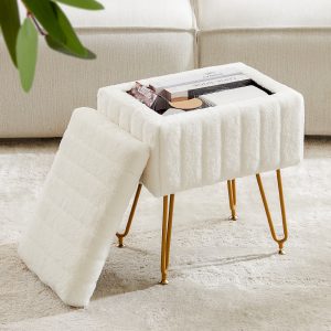 Fur Living Room Hidden Storage Stools and Ottomans, Padded Makeup Seat, Anti Slip Adjustable Feet