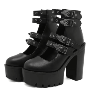 Gdgydh Goth Platform Mary Jane Block Heel Pumps with Buckle Strap