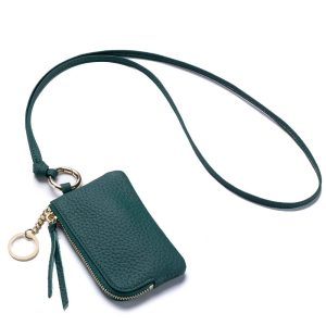 Genuine Leather Keychain Wallet Mini Card Holder with Zipper Coin Pouch