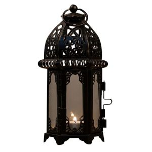 Glass Crystal Moroccan Candle Holder with Metal Hollow Design