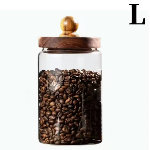 Glass Food Storage Jar with Airtight Wood Lid for Coffee Beans Nuts Spice and Candy