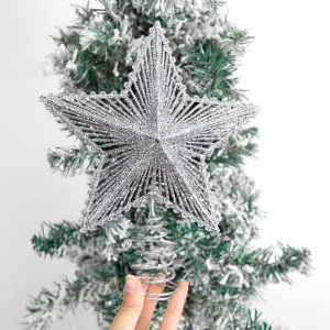 Glitter Gold Hollow Star Tree Topper, Christmas Tree Top, Elegant Xmas Party Decoration for Home, Perfect New Year Gift