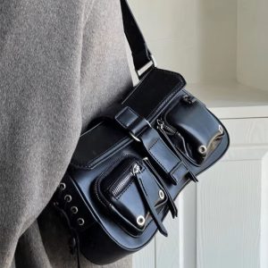 GothEdge PU Leather Underarm Shoulder Bag with Zipper