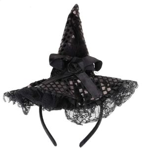 Gothic Halloween Witch Hat with Feathers & Lace - Elegant Witch Costume Accessory
