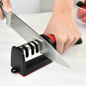 Hand-Held Three-Purpose Black Sharpening Stone, Knife Sharpener Household Multi-Functional