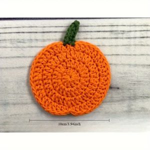 Handmade Autumn Crochet Pumpkin Coasters Set for Fall Table Decor and Drink Protection