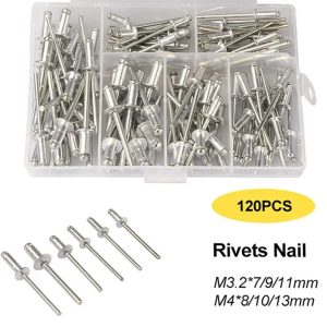 Heavy Duty Pop Rivet Gun Kit - 120 Pcs Rivets Assortment Set with Hand Riveter Tool for Metal & DIY Repairs