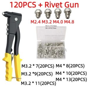 Heavy Duty Pop Rivet Gun Kit with 120pcs Blind Rivets & Rivet Nuts - Manual Hand Riveter Set for Metal & Auto DIY
