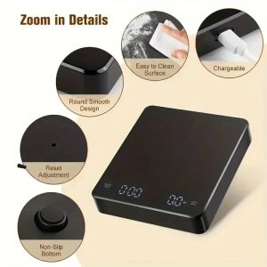 High Precision Digital Scale with Timer, LED Screen Espresso USB, Max. Weighing Measures