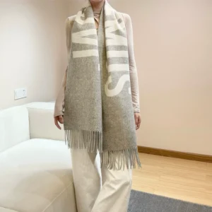 High-Quality Wool Scarf for Women, Luxury Brand Winter Shawl, Thick Warm Neck Scarf with Monogram Design
