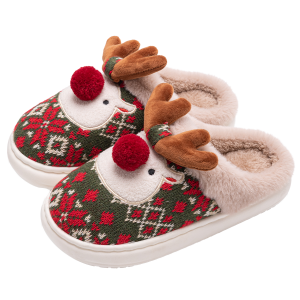 Home Cute Cartoon Cotton Slippers, New Winter Lovely Women's Slippers, Christmas Deer Non Slip House Shoes