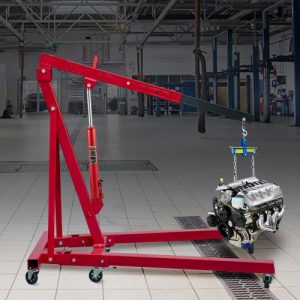 Hydraulic Long Ram Jack, Manual Single-Pump Cherry Picker with Flat Base, Lift Range for Engine Hoists