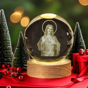 Illuminated Jesus and Virgin Mary Crystal Ball Set with Cross
