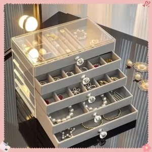 Jewelry Box in Gray, Large Capacity Storage for Rings, Earrings, Anti-Oxidation Jewelry Organizer