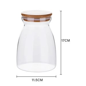 KEMORELA Glass Airtight Canister with Wood Lid for Tea Coffee and Kitchen Storage