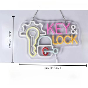 Key & Lock LED Neon Sign - Hanging Wall Light Decor for Locksmith Shop, Security Store, Car Dealership, Office & Home