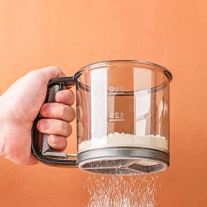Kitchen Baking Cake Flour Sieve Mesh, Semi-automatic Filter Sieve with Capacity Scale