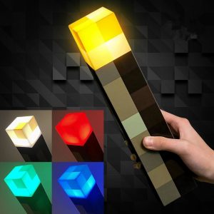 LED MC Game Brownstone Torch Lamp Figure Night Light USB Charging Decorative Table Lamp for Kids Gift