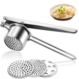 LMETJMA Premium Stainless Steel Potato Ricer & Masher, Manual 3-Disc Press for Fluffy Mash and Smooth Purees
