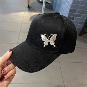 Ladies Versatile Summer Cap, Rhinestone Butterfly Sun Hat, Fashion Sweat Absorbing Baseball Cap
