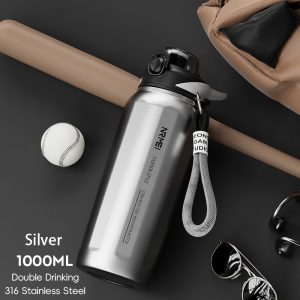 Large Capacity Stainless Steel Thermos Bottle, One Button Open Water Bottle with Rope, Outdoor Sport Vacuum Flask