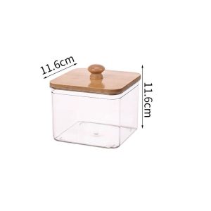 Laundry Powder Storage Box with Bamboo Lid and Cotton Swab Holder