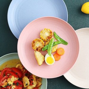 Lightweight Wheat Straw Plates Set, Unbreakable Reusable Dinner Dishes, Microwave Dishwasher Safe