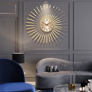 Luxury Retro Metal Gold Wall Clock for Large Rooms, Fashion Battery Operated, Silent Round Horloge Home Wall Decor