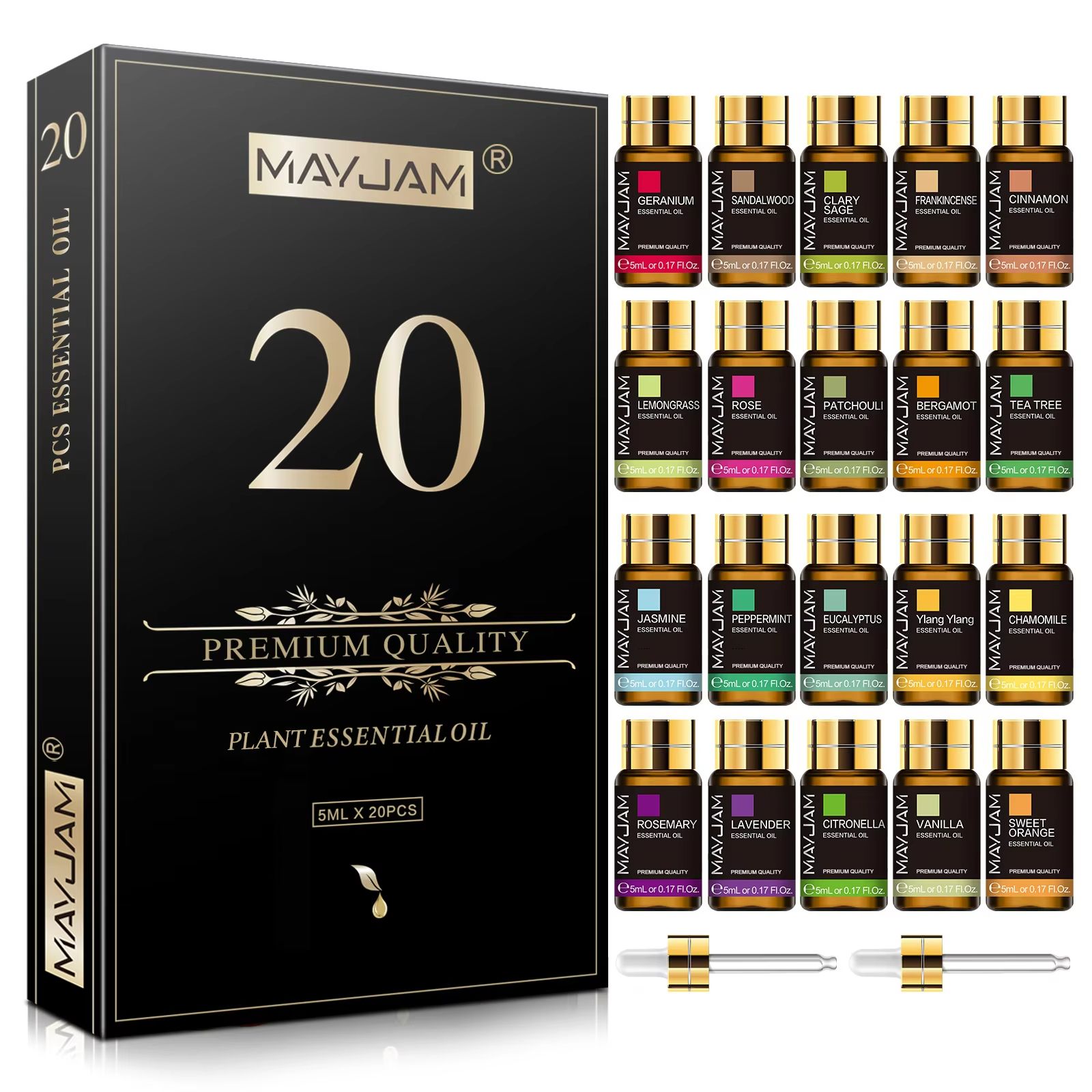 MAYJAM 20PCS Essential Oils Gift Set - Aromatherapy Oils for Diffuser, Candle Making & Home Relaxation