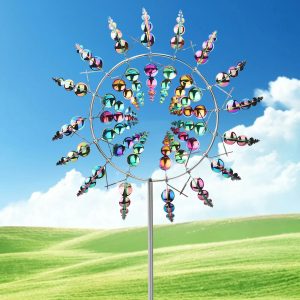 Magical Colorful Wind-Powered Kinetic Metal Windmill Sculpture for Garden & Patio