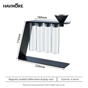 Magnetic Coffee Bean Storage System - Precision Glass Tubes & Display Rack for Professional Espresso Workflow