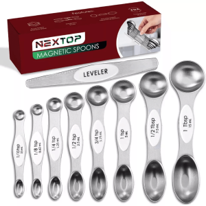 Magnetic Measuring Spoons Stainless Steel Dual-Sided Teaspoon Tablespoon Stackable Kitchen Measuring Tool for Baking 9pc