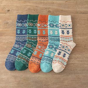 Man Women Socks Retro Style Flower Pattern Thick Warm Winter Socks