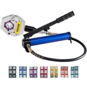 Manually Operated AC Hose Crimper Kit, Separable Hydraulic Crimping Tool with Manual Piston Valve & Aluminum Pump
