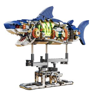 Mechanical Shark Building Set, Shark Sea Life Blocks with Display Stand & Lights