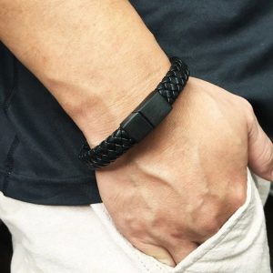 Men Leather Open Bangle, Outdoor Sports Gift, Simple Multi-Size Woven Leather Hand Rope