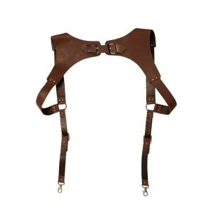 Mens Brown PU Leather Knight Suspenders for Costumes, Parties, and Fashion Styling
