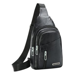 Mens Crossbody Chest Bag Durable PU Leather Fashion Shoulder Bag