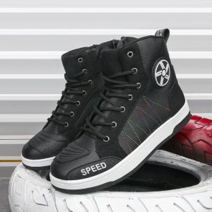 Mens Leather Motorcycle Riding Shoes Protective Anti Slip Boots