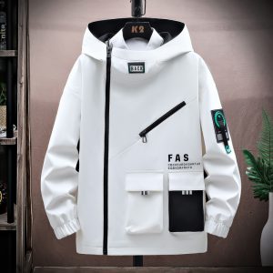 Men's Pilot Zipper Jacket, Hooded Baseball Uniform for Spring/Autumn, Velvet Pullover with Front Pocket