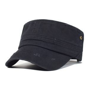 Men's Vintage Flat Top Military Cap - Unique Design Washed Cotton Cadet Army Hat