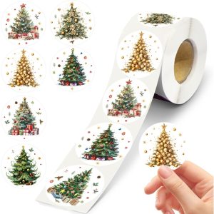 Merry Christmas Stickers Round Tree Tags, Gift Labels for Kids, Baking Package Stickers