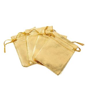 Metallic Gold Drawstring Pouches - 50 Pcs Small Business Gifting Supplies