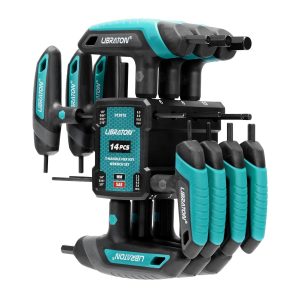 Metric and SAE T Handle Hex Key Set with Storage Rack