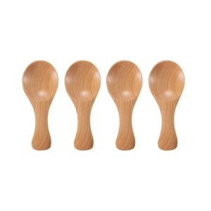 Mini Wooden Kitchen Spoons Set 4 Pieces Small Spice and Coffee Scoops